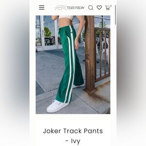 Tiger Friday JokerTrack Pants in Ivy with White Stripes Size Small